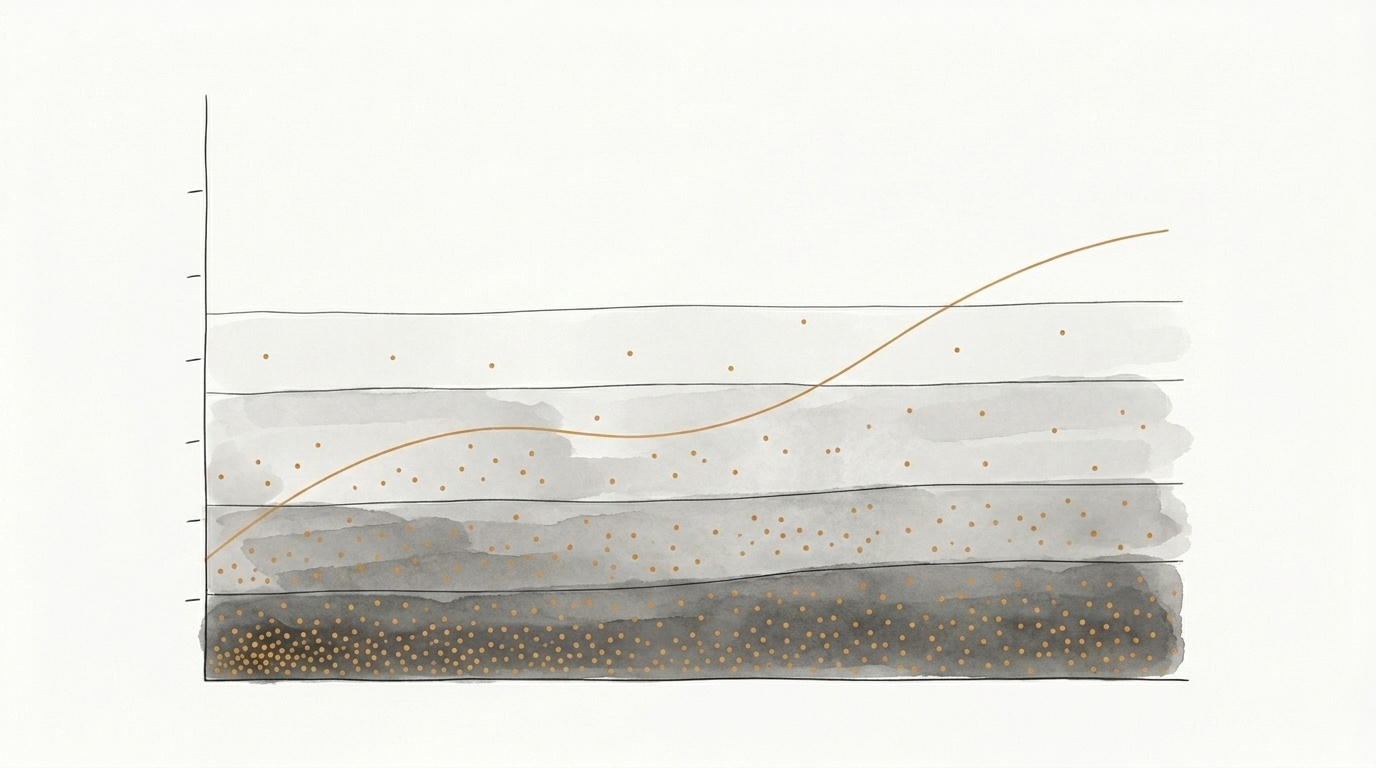 Abstract illustration of radon concentration decreasing from soil level upward